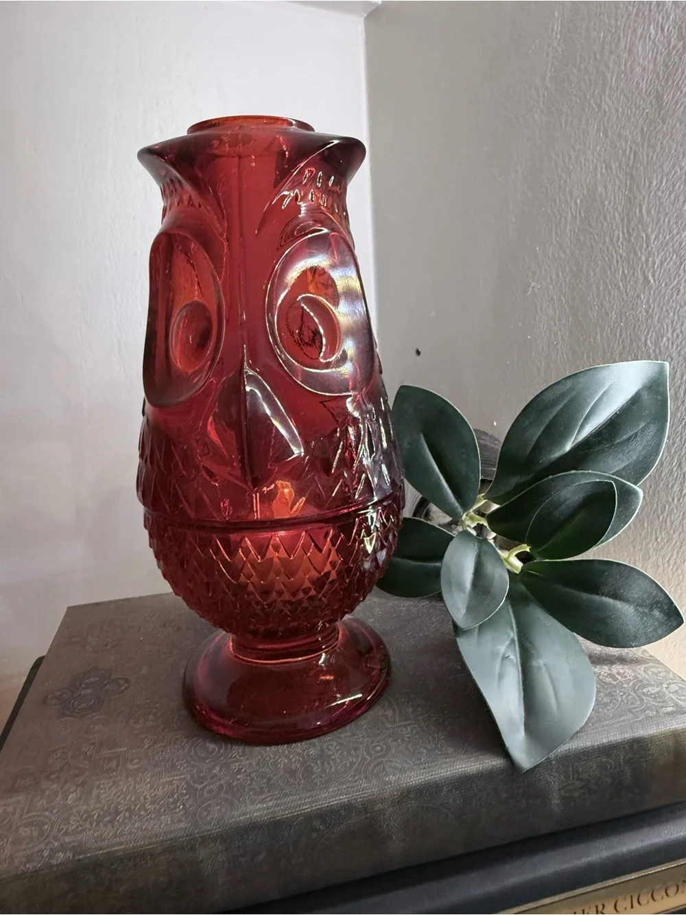 Viking Fairy Glass Owl Red